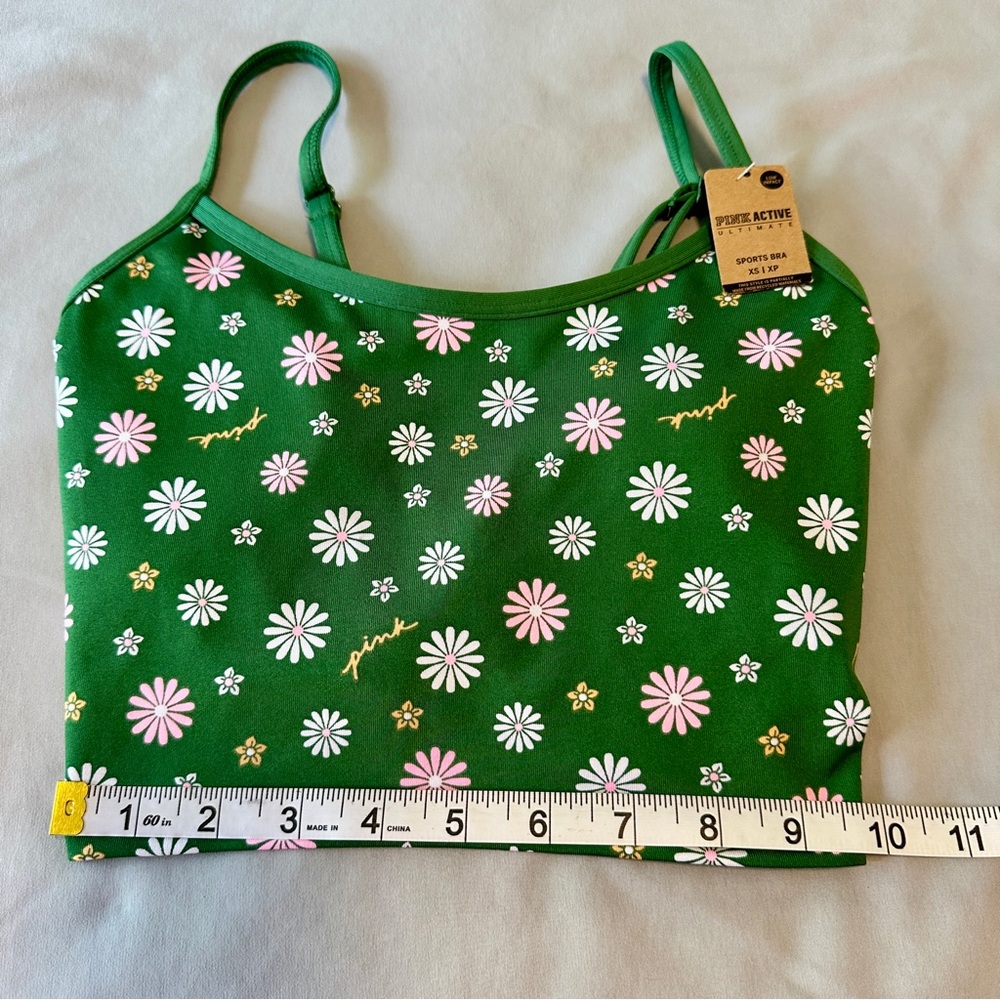 Victoria's Secret PINK Active Sports Bra XS Green Daisy Floral Strappy Back - Picture 5 of 10